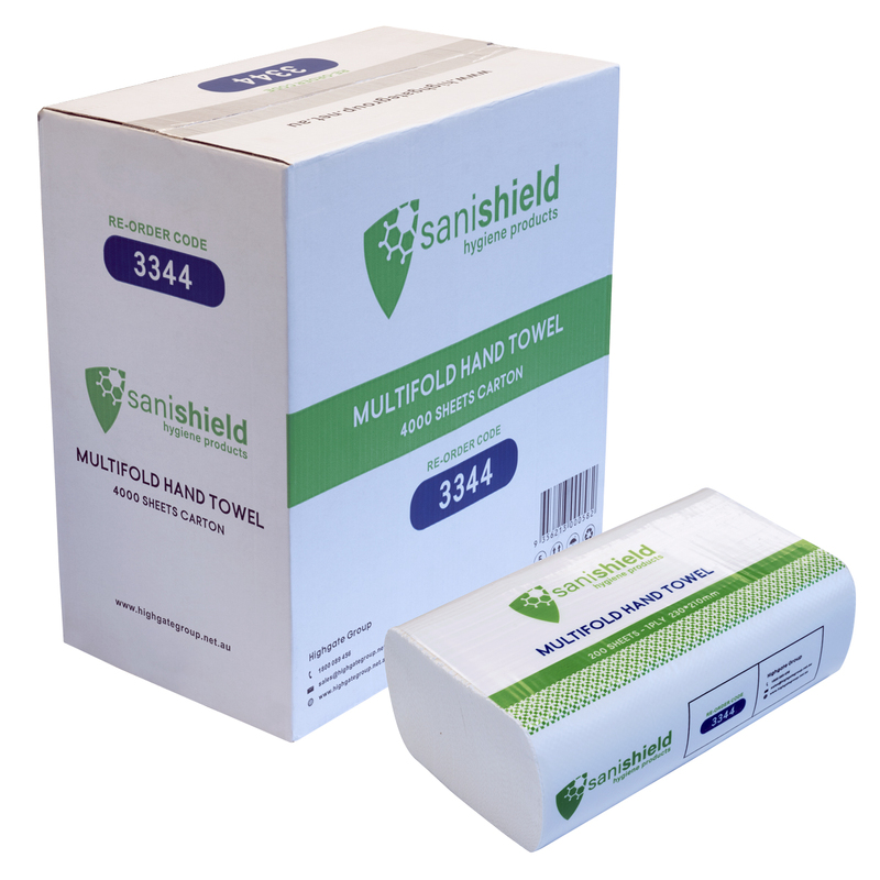 Sanishield Multifold Hand Towel, 210 (W) x 230mm (L), 4000 Sheets / Carton.