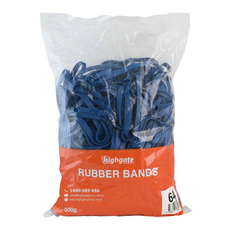 Rubber Bands No.64, 6.0mm x 90mm (500g) Blue